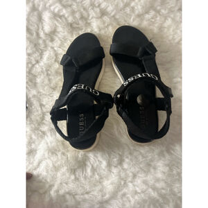 Guess sandal espadrilles Women size 9 Black/white Leather Ankle Strap